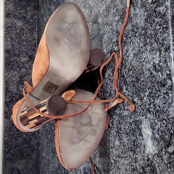 Free People Nouvella Wrap Heel Shoes Brown Seude EU 38/US 7.5-8 Tie Buckle - Picture 3 of 8